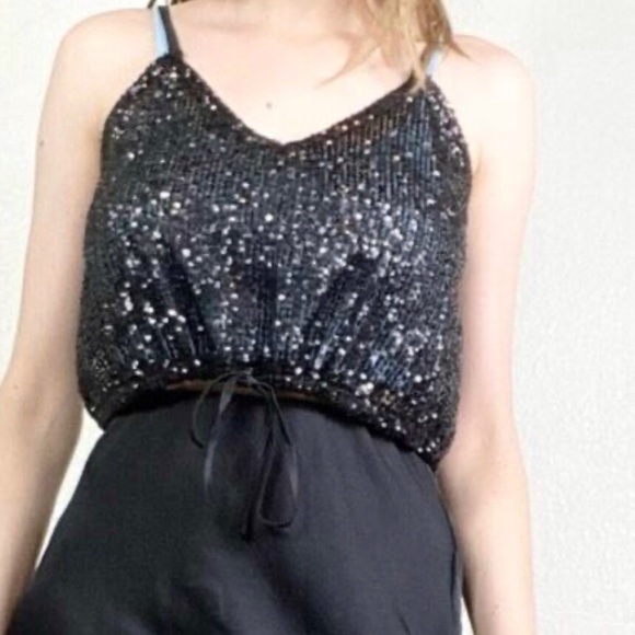 Zara Tops - Zara Black Sequins Cropped Top Small